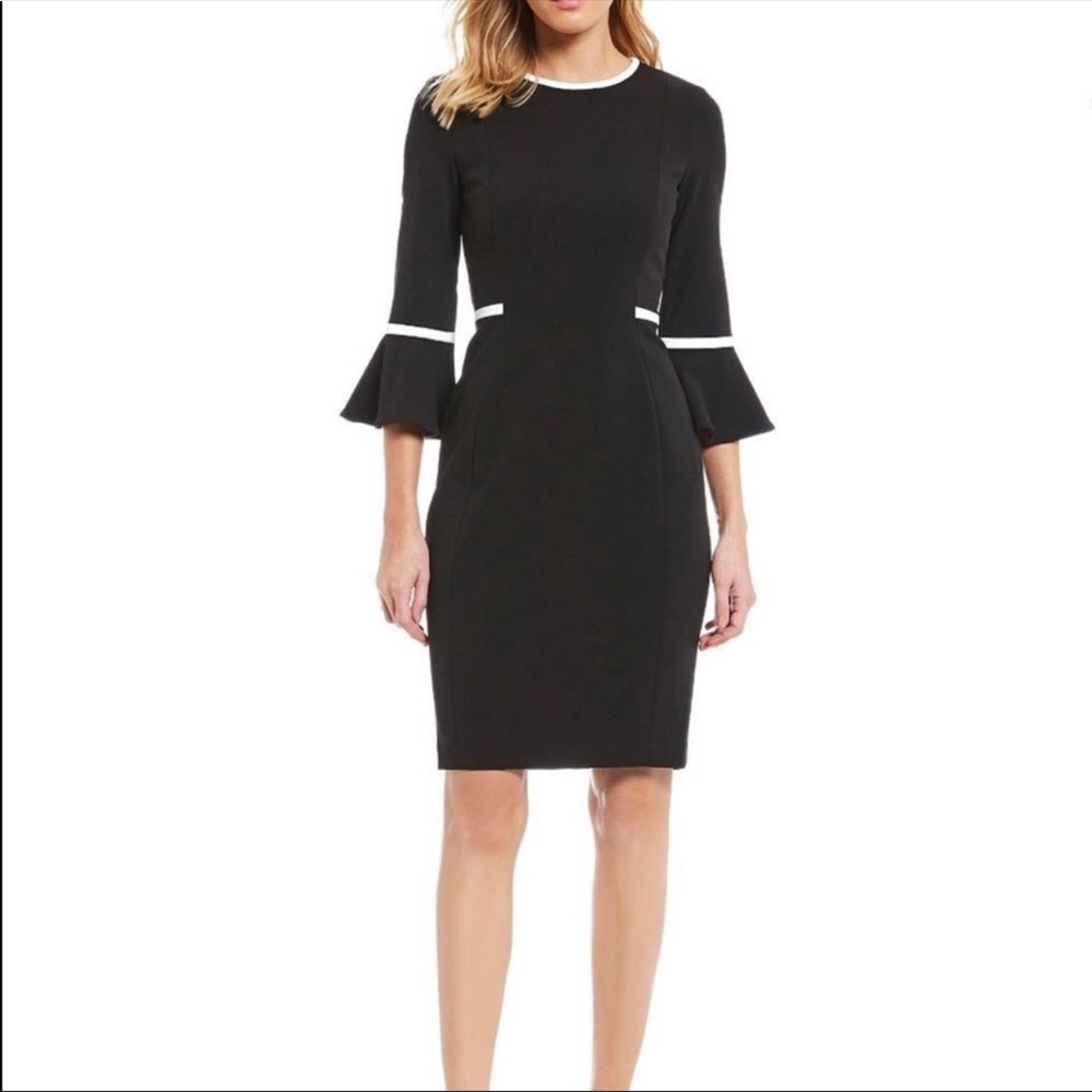 Calvin Klein Black & White Bell Sleeves Dress, Sz4 - Picture 1 of 7